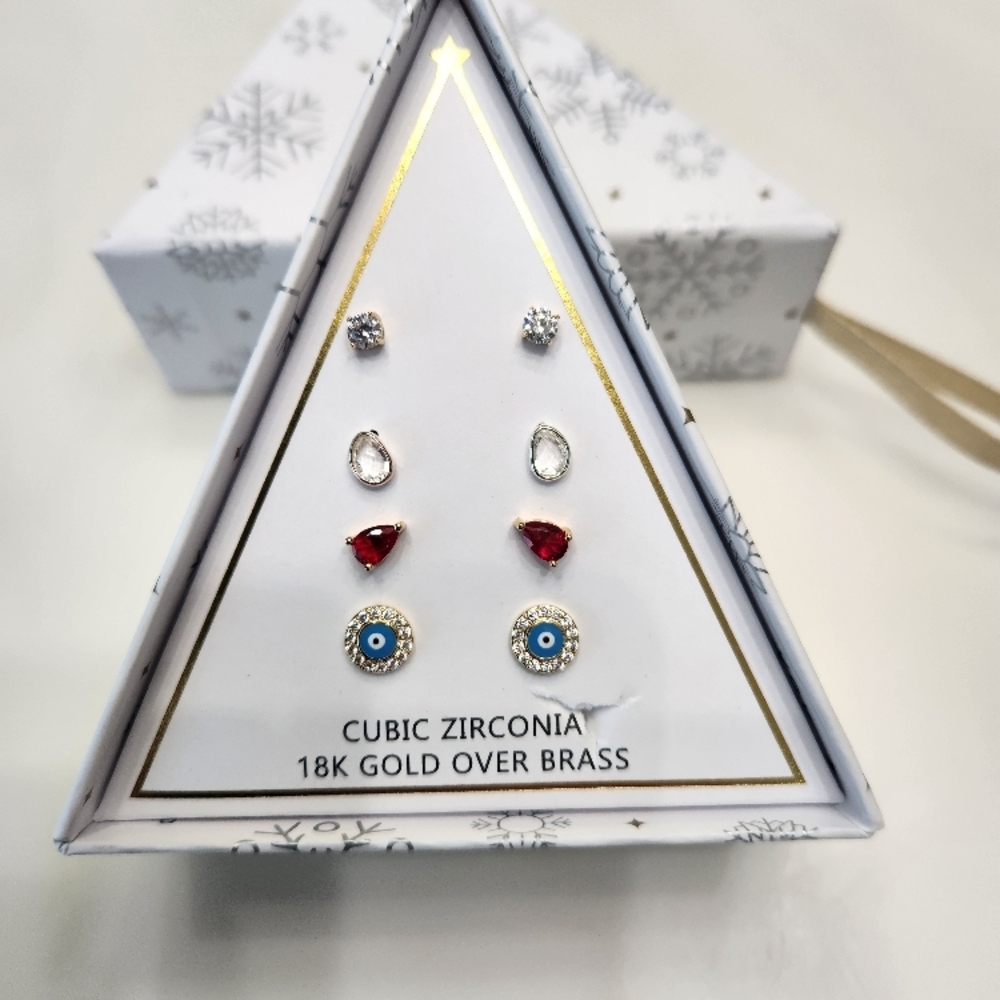 18K Gold Over Brass Earrings Set